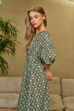 Load image into Gallery viewer, Olive Vintage Print Dress with 3/4 Length Sleeves (S-L)
