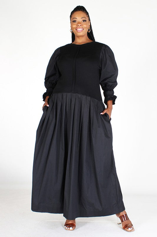 Black Beauty Solid Maxi Dress with Pockets