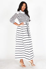 Load image into Gallery viewer, Black &amp; White Collared Striped Dress with 3/4 Length Sleeves (S-L)

