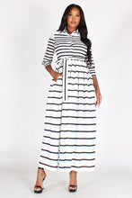 Load image into Gallery viewer, Black &amp; White Collared Striped Dress with 3/4 Length Sleeves (S-L)
