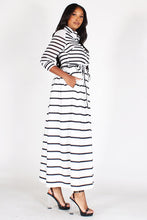 Load image into Gallery viewer, Black &amp; White Collared Striped Dress with 3/4 Length Sleeves (S-L)
