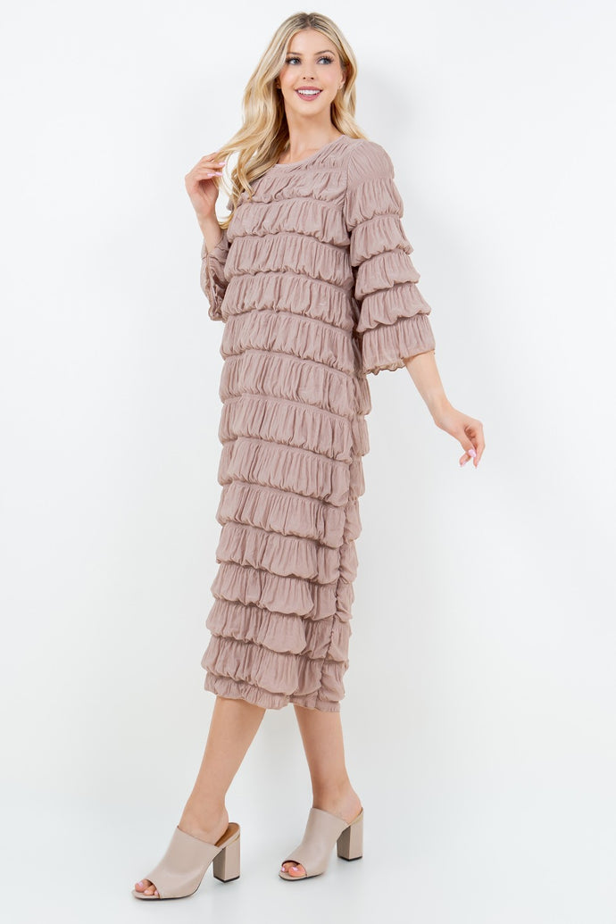 Classy with Ruffles Taupe Dress