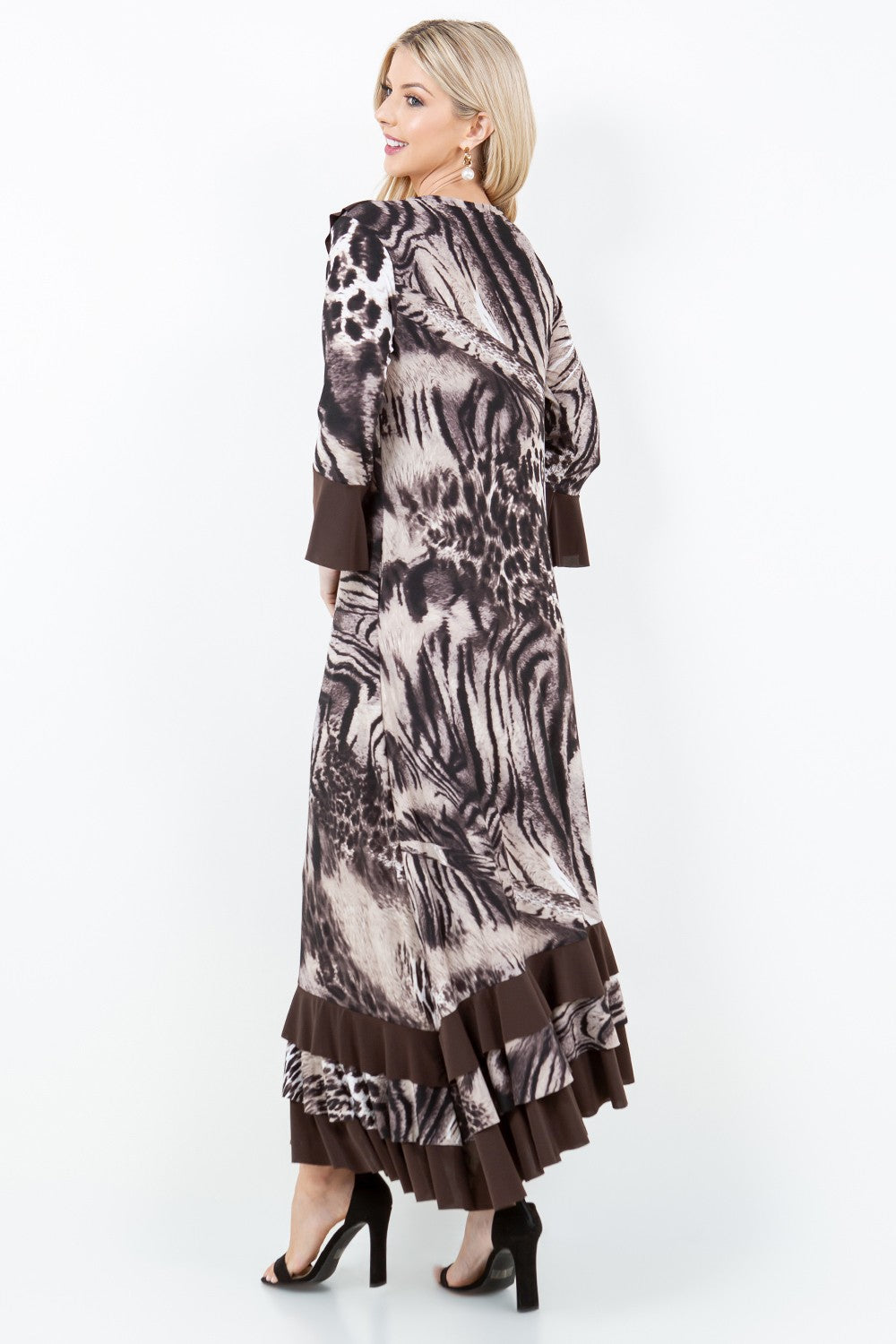 Chocolate Brown Animal Print Ruffled Dress (S-3XL) – Snazzy Stitches  Boutique