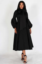 Load image into Gallery viewer, Black Solid Designer Dress w/Bow Tie and Puffed Sleeves
