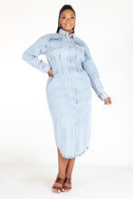 Load image into Gallery viewer, Denim Midi Dress w/ Long Sleeves and Pockets (S-3X)
