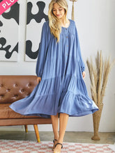Load image into Gallery viewer, Slate Blue Button Down Smocked Ruffle Midi Dress (1X-3XL)
