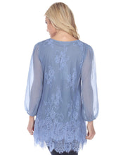 Load image into Gallery viewer, Blue Lace Overlay Top with long Sleeves
