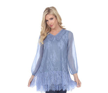 Load image into Gallery viewer, Blue Lace Overlay Top with long Sleeves
