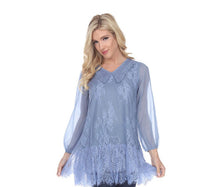 Load image into Gallery viewer, Blue Lace Overlay Top with long Sleeves
