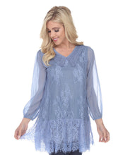 Load image into Gallery viewer, Blue Lace Overlay Top with long Sleeves
