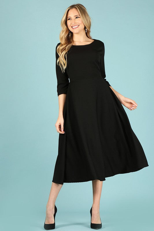 BELLA Black Fit and Flare Dress (S-3XL)