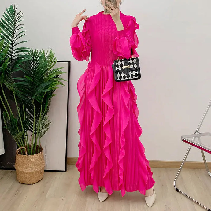 Isabella  Fuchsia  Exquisite Pleated and Ruffled Dress (One Size)