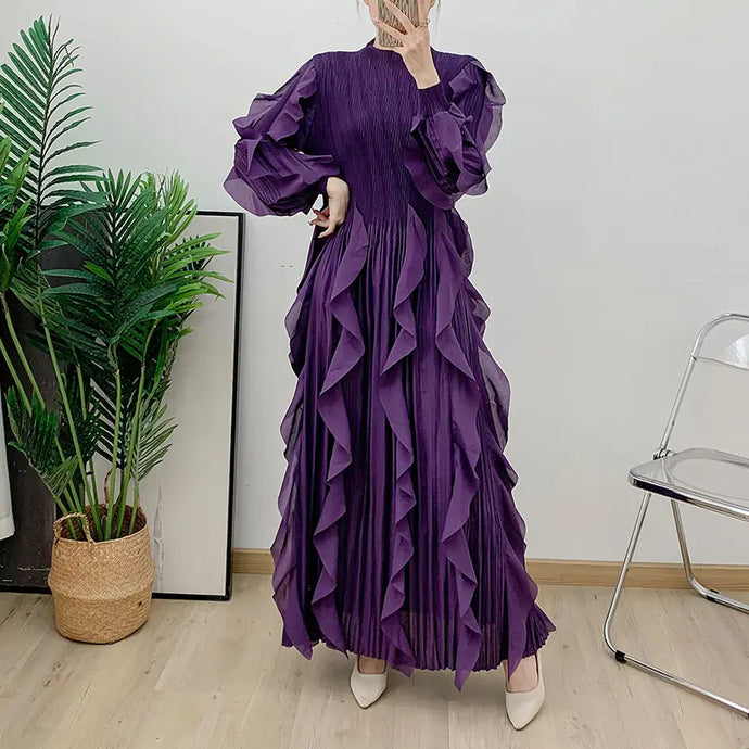 Isabella  Purple  Exquisite Pleated and Ruffled Dress (One Size)