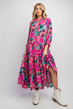 Load image into Gallery viewer, Magenta Aqua Printed 3/4 Sleeve Dress
