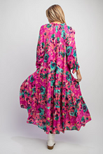 Load image into Gallery viewer, Magenta Aqua Printed 3/4 Sleeve Dress
