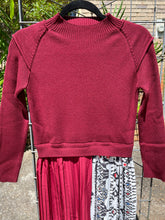 Load image into Gallery viewer, Burgundy and Navy Pleated Mixed Print Dress
