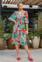 Load image into Gallery viewer, Green Floral Mix Midi Dress with pockets (S-L)
