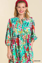 Load image into Gallery viewer, Green Floral Mix Midi Dress with pockets (S-L)
