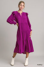 Load image into Gallery viewer, Magenta Tiered Midi Dress with Ruffles Layered Dress
