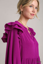Load image into Gallery viewer, Magenta Tiered Midi Dress with Ruffles Layered Dress
