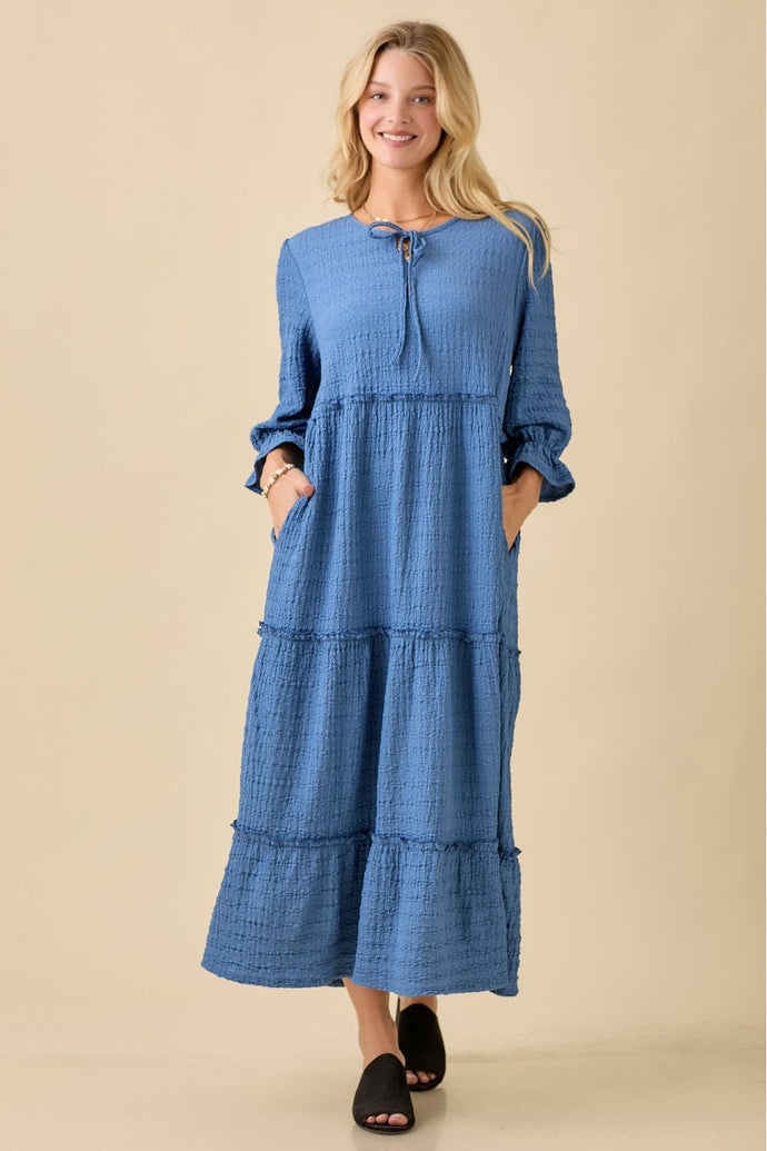 Steel  Blue Ruffled  Dress  (S-3XL)