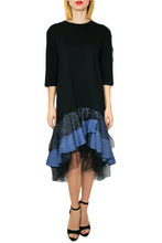 Load image into Gallery viewer, NY Designer Black Dress with Tulle and Denim Ruffled HI-Low Dress
