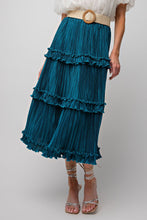 Load image into Gallery viewer, Teal Pleated Satin Ruffled Skirt
