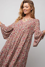 Load image into Gallery viewer, Hazel Khaki Floral  Dress with Bell Sleeves (S-L)
