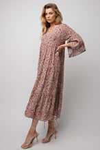 Load image into Gallery viewer, Hazel Khaki Floral  Dress with Bell Sleeves (S-L)
