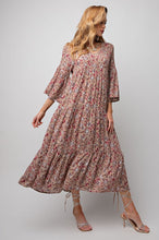 Load image into Gallery viewer, Hazel Khaki Floral  Dress with Bell Sleeves (S-L)
