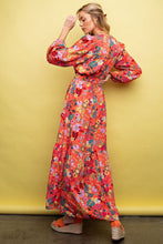 Load image into Gallery viewer, Coral Printed High Low Dress with Tie (S-2X)

