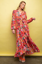 Load image into Gallery viewer, Coral Printed High Low Dress with Tie (S-2X)
