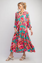 Load image into Gallery viewer, Emerald Floral Printed 3/4 Sleeve Dress
