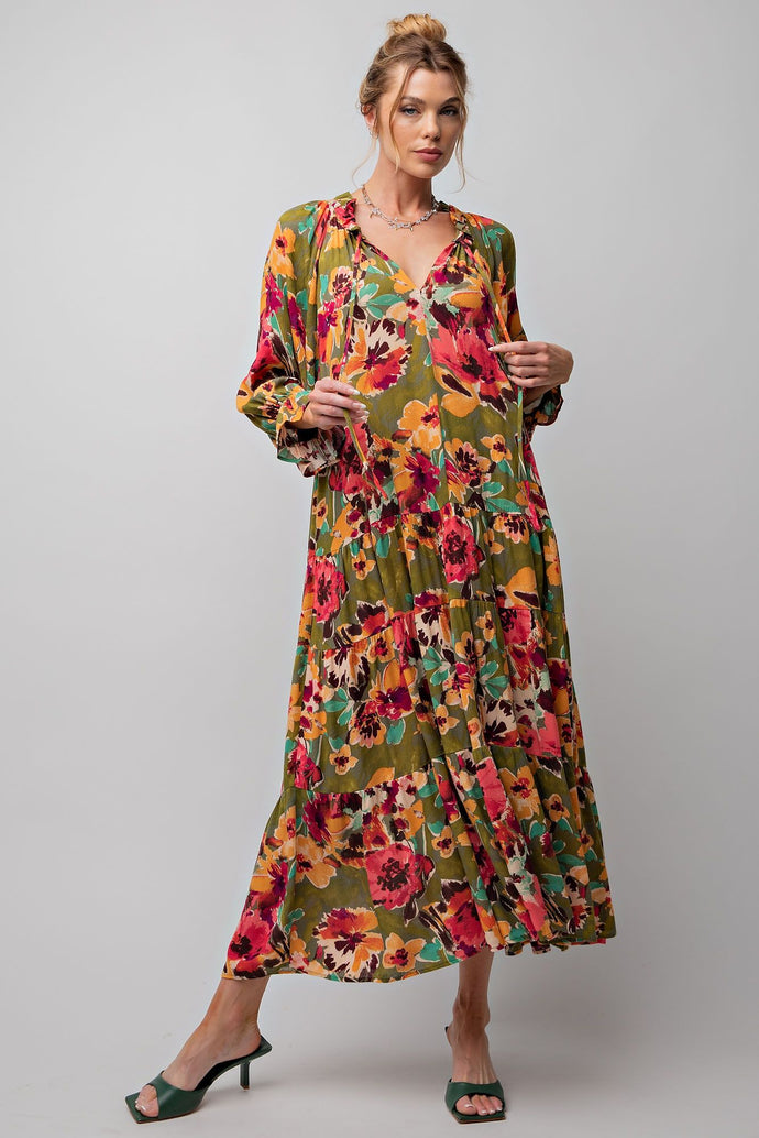 Sabrina Olive Rose Printed 3/4 Sleeve Dress Snazzy Stitches Boutique Sabrina Olive Rose Printed 3/4 Sleeve Dress Snazzy Stitches Boutique