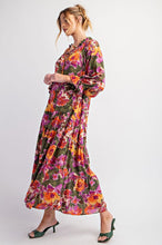 Load image into Gallery viewer, Sabrina Olive, Lavender, Yellow Floral 3/4 Sleeve Dress
