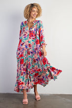 Load image into Gallery viewer, Rose Gold and Aqua Coral  Printed Dress with 3/4&quot; Sleeve.
