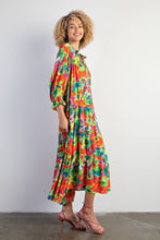 Load image into Gallery viewer, &quot;Restocked&quot; Lime Green and Orange Floral Printed Dress with 3/4&quot; Sleeve.

