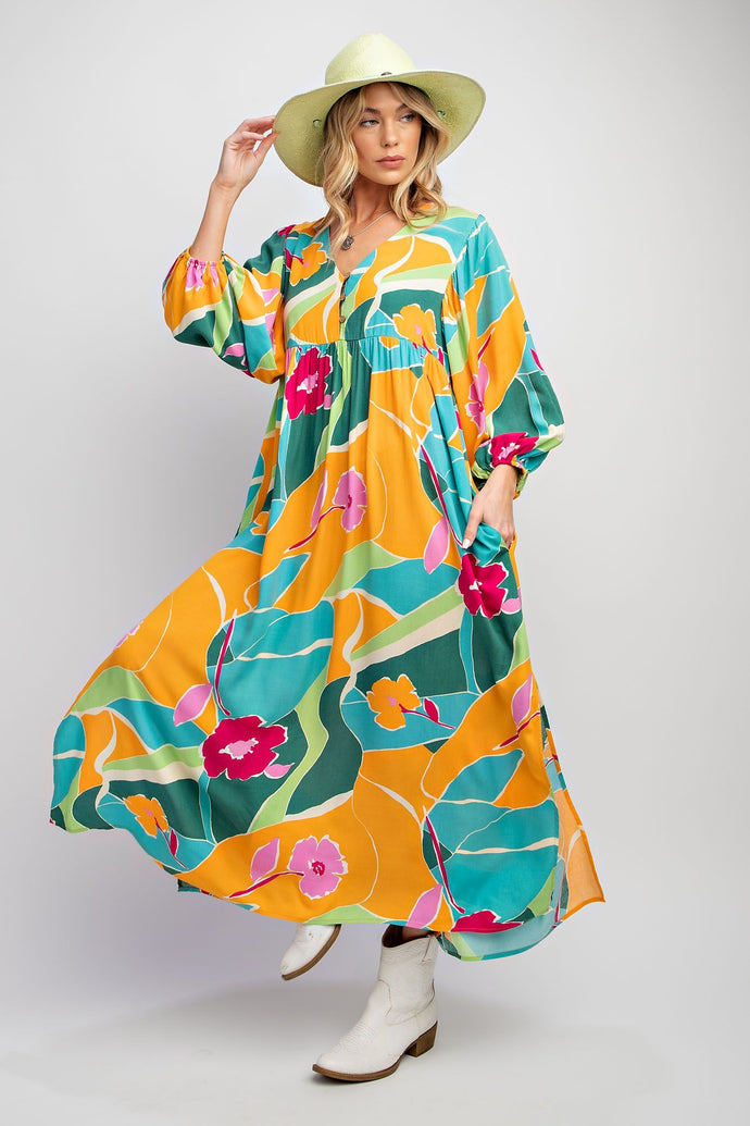 Green Mango Printed Button Front Maxi Dress