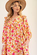 Load image into Gallery viewer, Peachy Pink Floral 3/4&quot; Sleeve Dress ( S-L)
