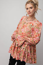 Load image into Gallery viewer, Peachy Coral Mix Top with Lantern Sleeves
