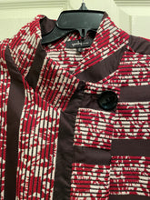 Load image into Gallery viewer, Burgundy Print  Jacket w/ Mandarin Collar and Button  Front
