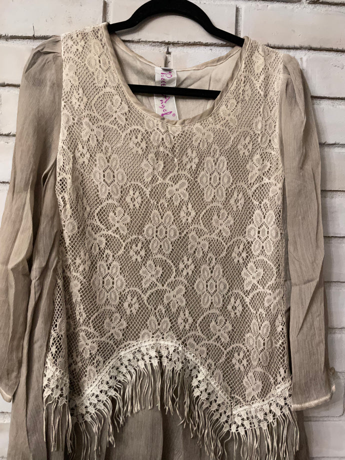 Alice Vintage Beige  Lacy Silk Top