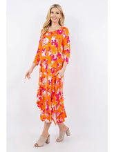 Load image into Gallery viewer, Isabella Orange &amp; Fuchsia Floral Printed Layered Bottom Dress ( S- 3XL)
