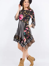 Load image into Gallery viewer, Mixed Print Tunic/Dress with Stripes ( S-3X)
