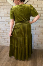Load image into Gallery viewer, Moss Green Velvet Tiered Dress w/Pockets
