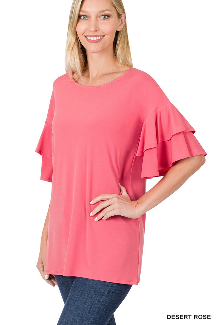 NORA Double Ruffle Sleeve Top (8 colors)  (S-XL)