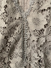 Load image into Gallery viewer, Kelly Vintage Gray Silk  Lacy Blouse FB Live
