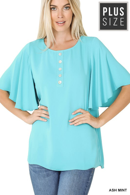 Ruby Curvy Waterfall Sleeve Button front Top
