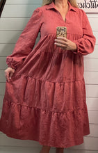 Load image into Gallery viewer, Rose Clay Boho Tiered Dress W/ Long Sleeves  (XL-2XL)
