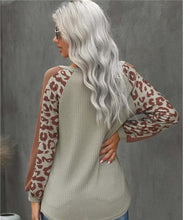 Load image into Gallery viewer, Mocha Leopard Waffle Knit Top with 3/4 Sleeves
